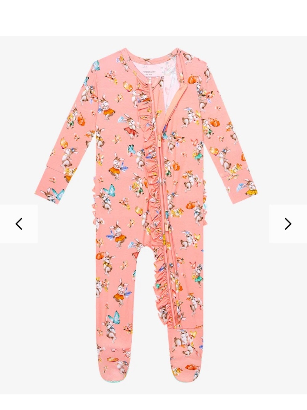 NWT Posh Peanut Betty Bunny Ruffled Zip-Front Pink Floral Zip Footie Onsie 18-24